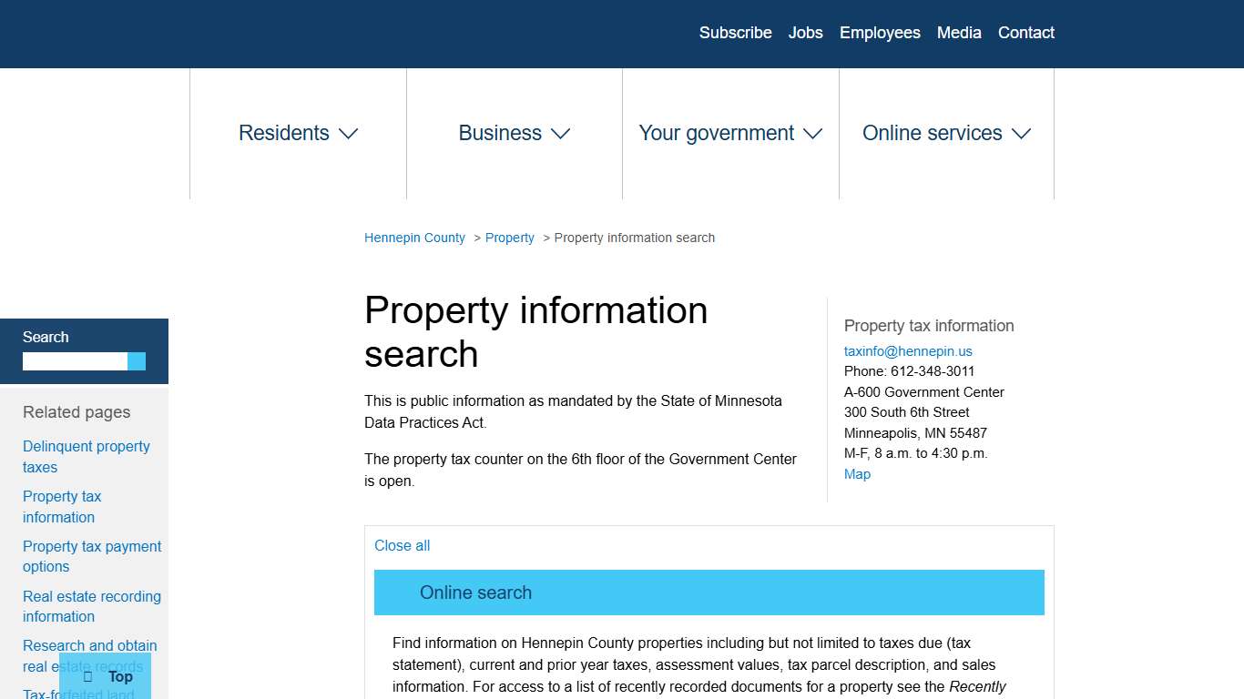 Property information search Hennepin County